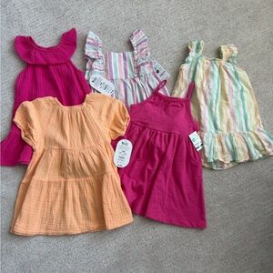 Girls' Summer Dress Bundle - Bright Pink, Peach & Pastel Stripes 18 months